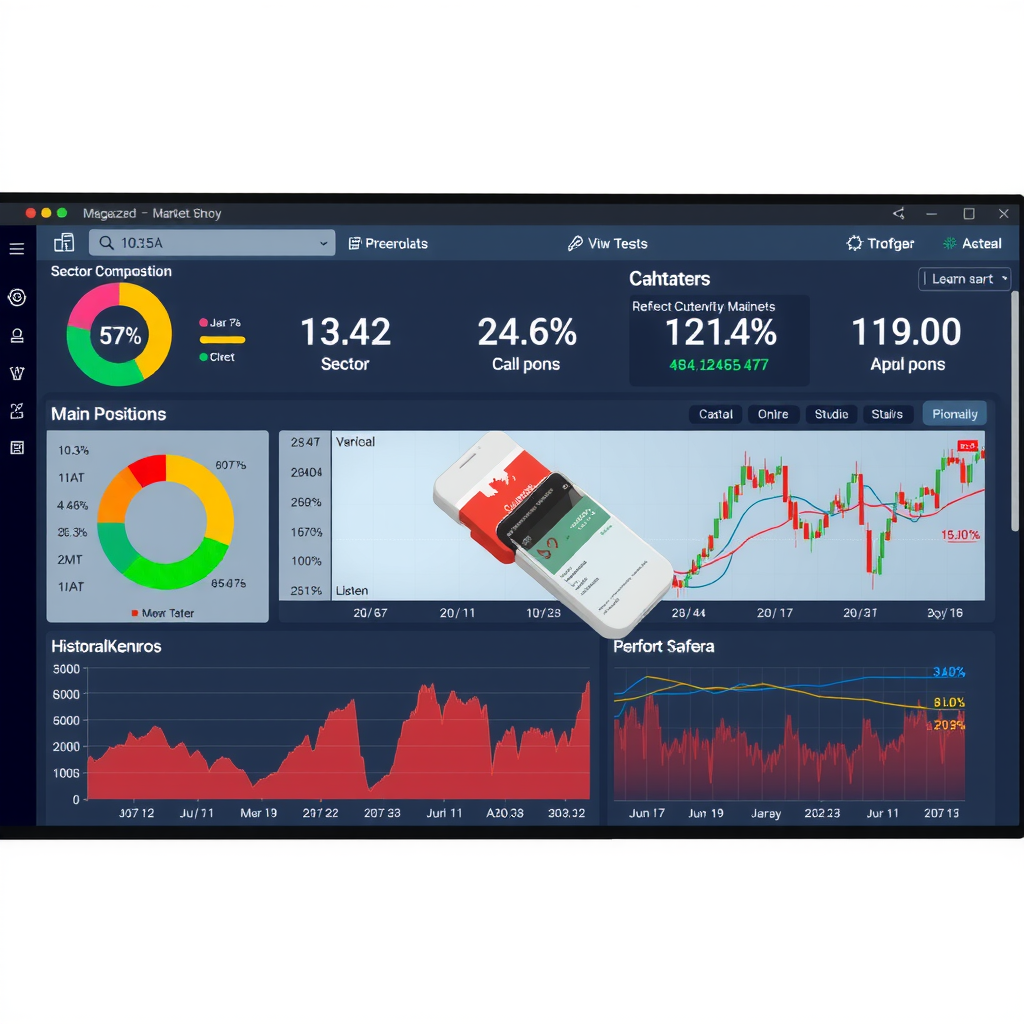 Tableau de bord éducatif montrant la composition sectorielle, les principales positions et la performance historique d'un indice de marché canadien