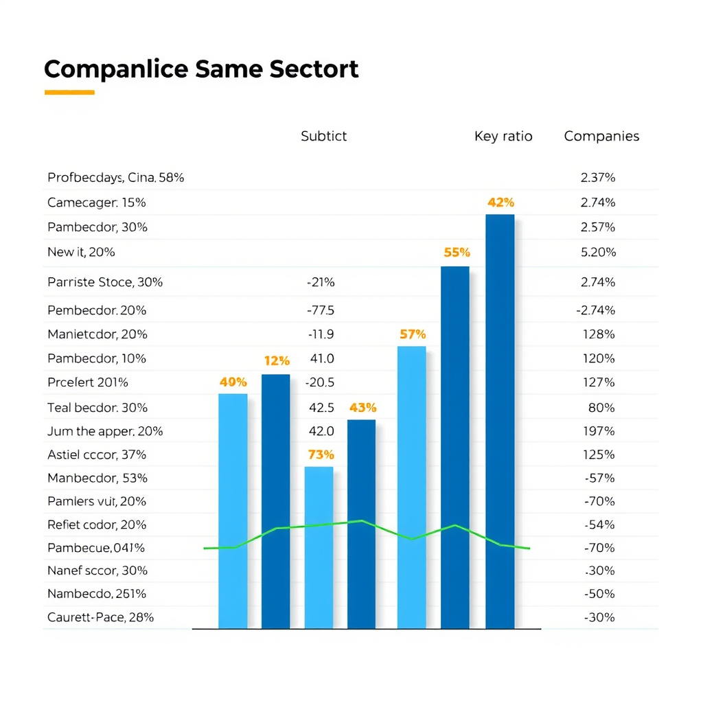 Graphique comparatif montrant les performances financières de plusieurs entreprises d'un même secteur avec des barres groupées pour différents ratios clés, permettant une analyse comparative rapide des forces et faiblesses relatives