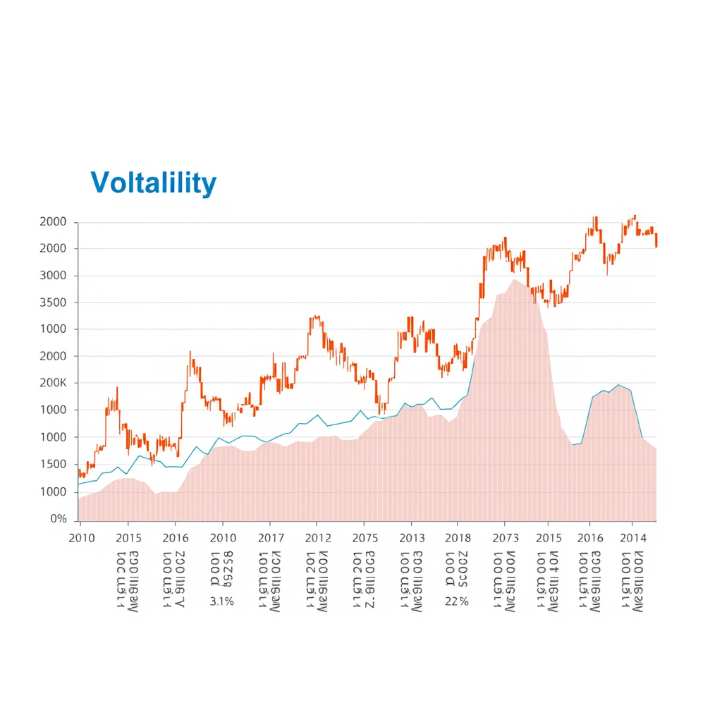 Graphique illustrant la volatilité et les cycles de marché sur plusieurs décennies, incluant périodes de hausse, corrections et récessions pour montrer la réalité des fluctuations